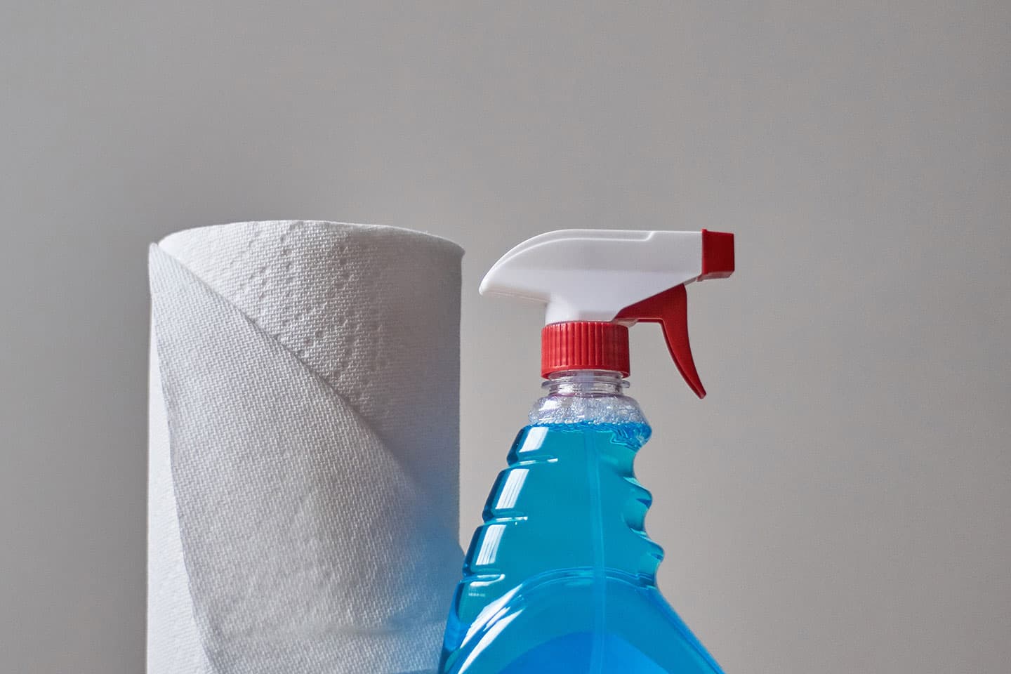 window cleaner next to paper towels