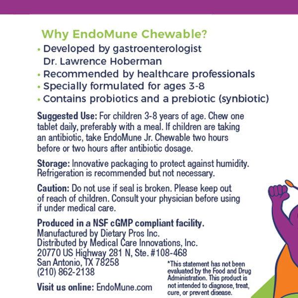 EndoMune Chewable Probiotic Usage Label