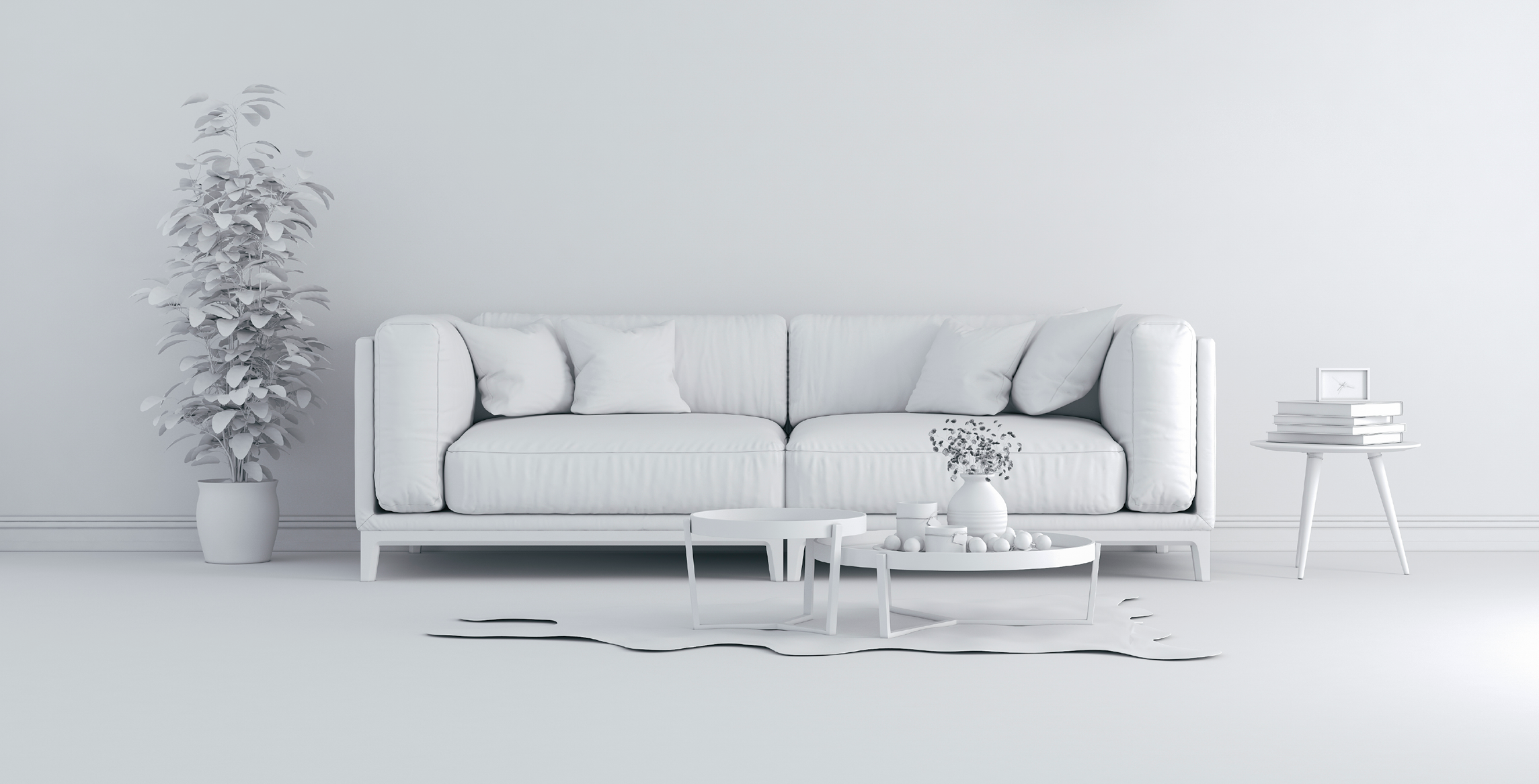 sterile white couch in an all white room