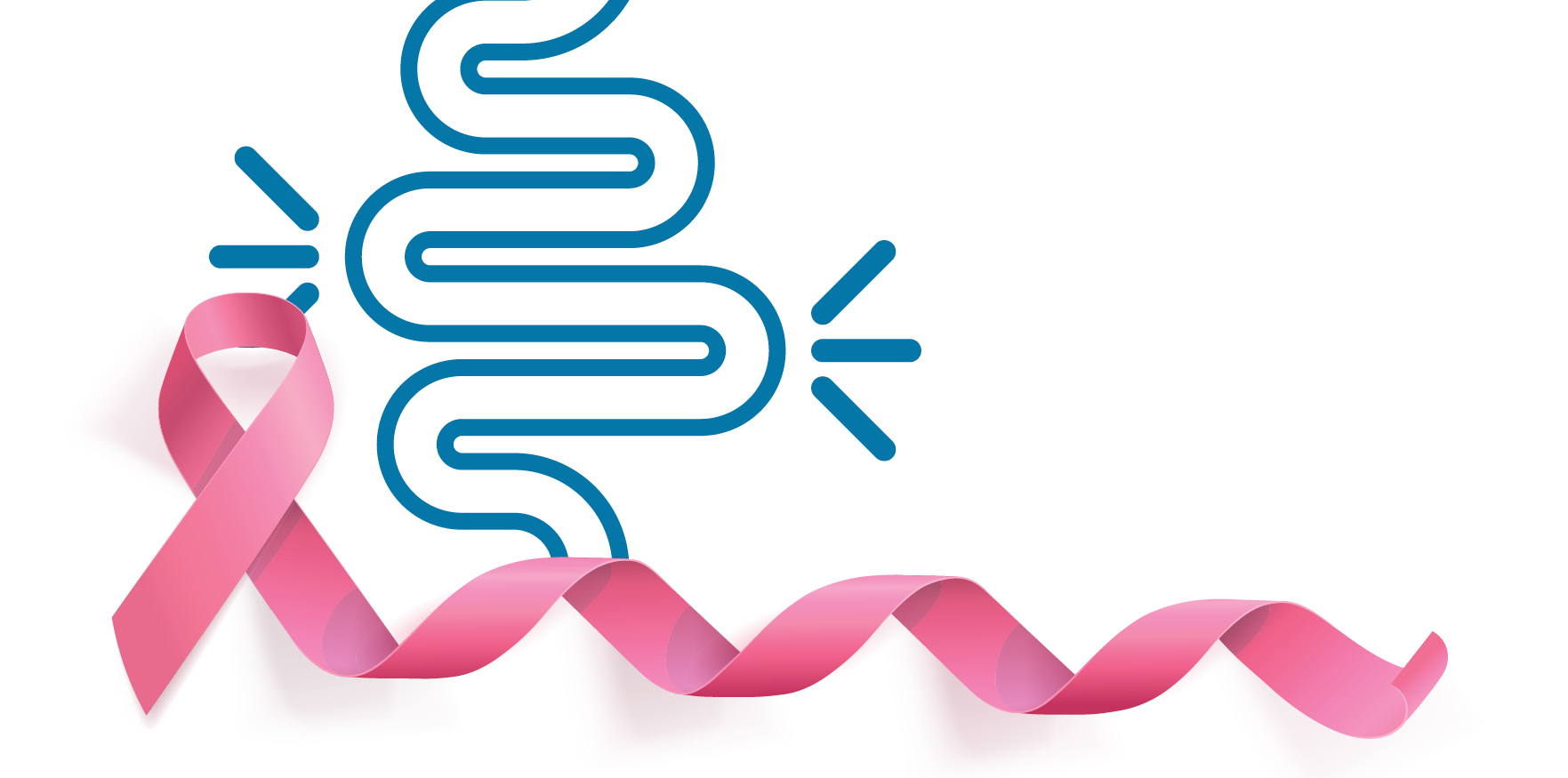 image of intestines and pink ribbon for breast cancer awareness