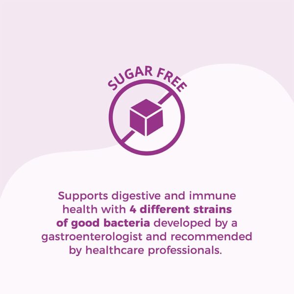 Purple circle icon with cross-through and cube in center: Text: Sugar Free