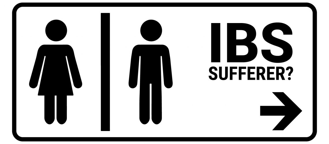 Bathroom sign with text that says, "IBS Sufferer?"